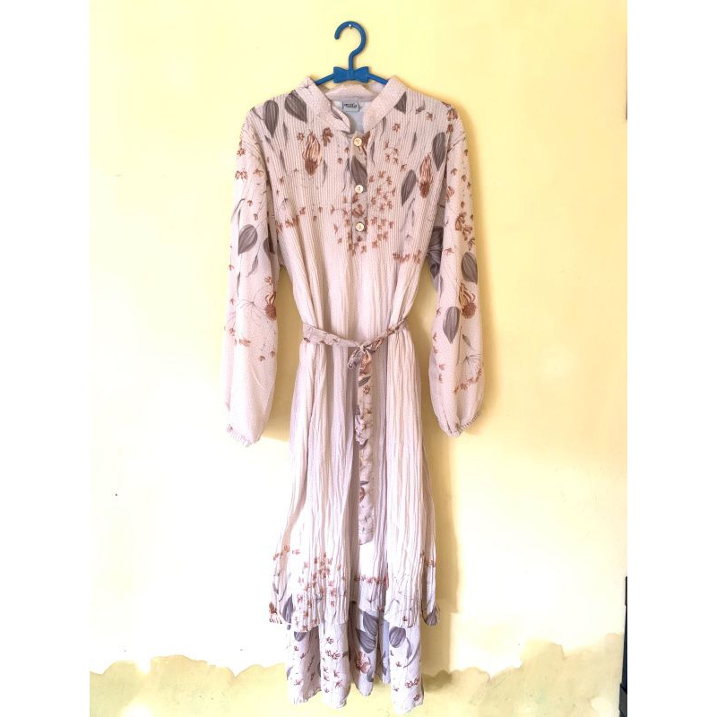 Gamis Plisket Motif Set Hijab / Dress Ceruty Plisket Mewah Jumbo Viral Dua Tingkat SEO