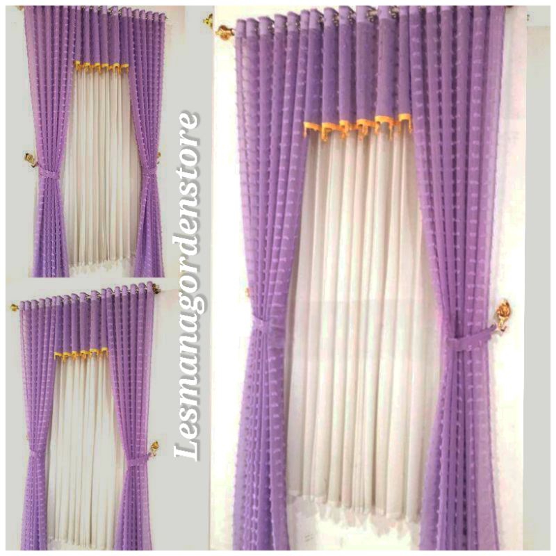 gorden satu set murah jendela pintu bahan vitrase ruby tipis lembut lembut