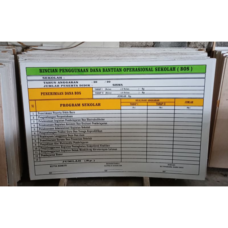 

papan data dana BOS terbaru 2 tahap. papan rincian penggunaan DANA BOS 120 x 80 cm