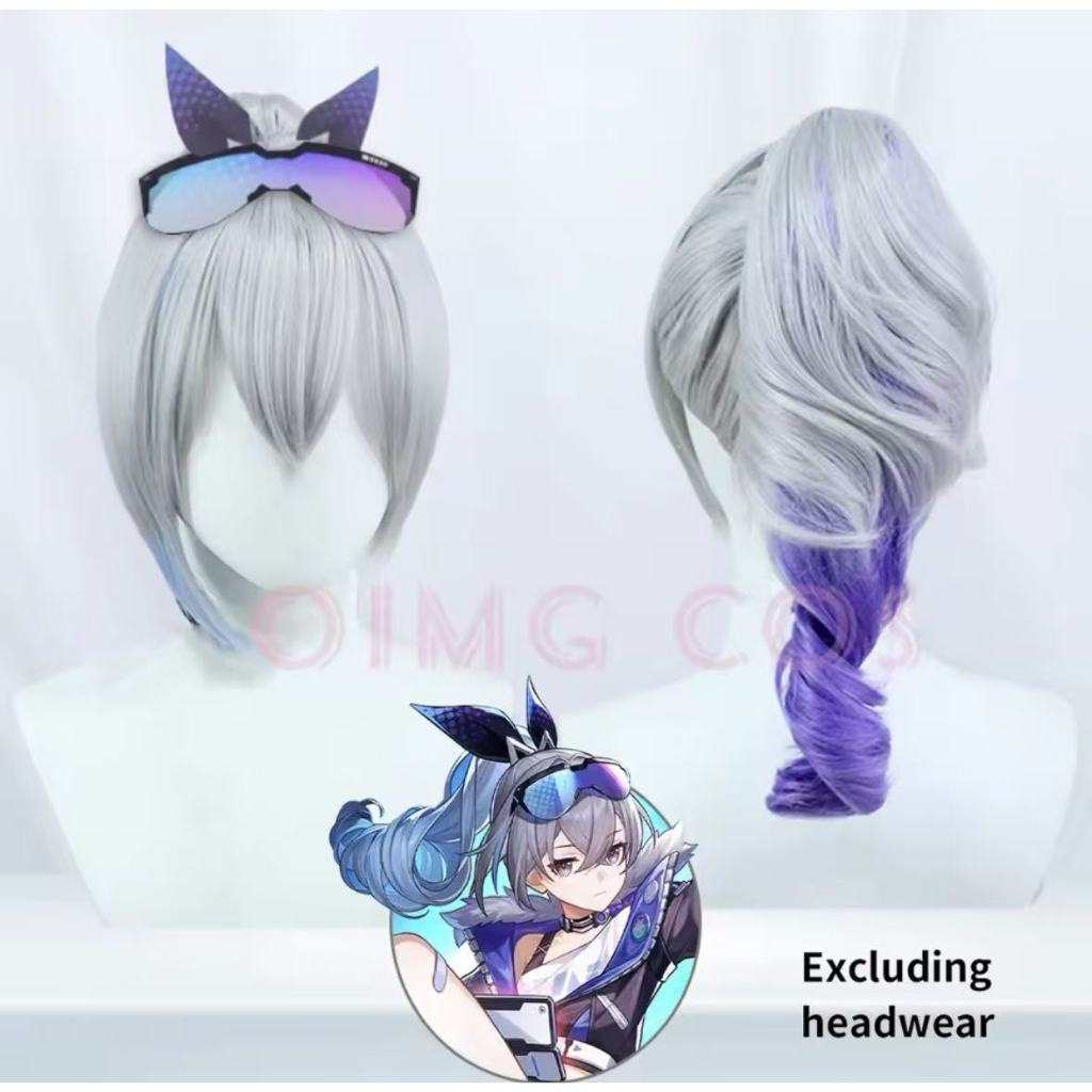 Silver Wolf Cosplay Wig Honkai Star Rail Cosplay Silver Wolf Hair Purple Wig Game Ponytail Two Color