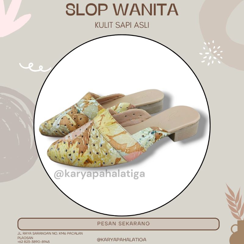 slop wanita ecoprint kulit sapi asli *karyapahalatiga*
