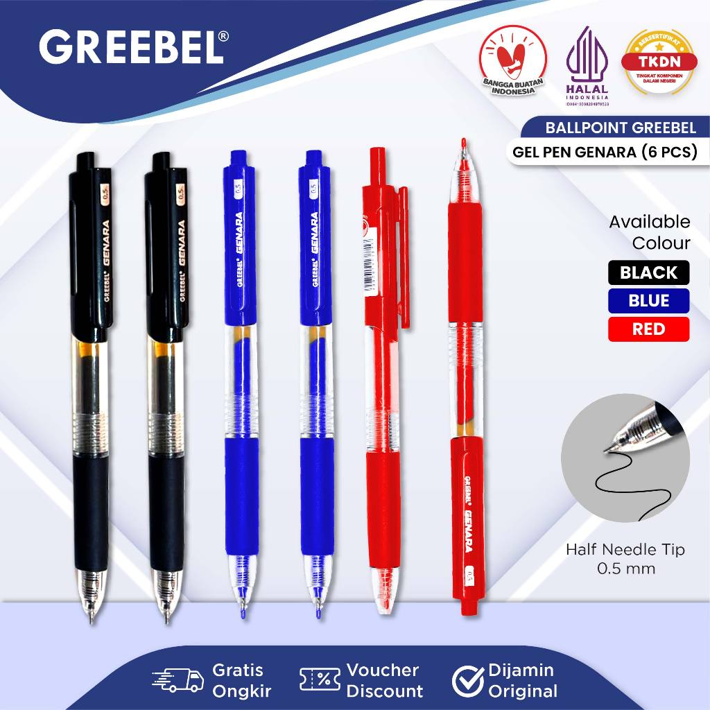 

GREEBEL PULPEN GEL / Gel Pen Genara GP-508 0.5 (6PCS/SET) / Ballpen Gel Ballpoint Bolpen Bolpoin Pena Gel