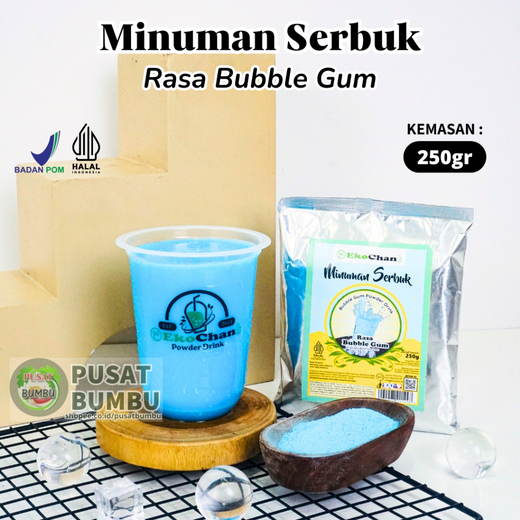 

Bubuk Minuman Rasa Bubble Gum 250gr EkoChan / Serbuk Minuman Instan/ Powder Drink/ Pusat bumbu
