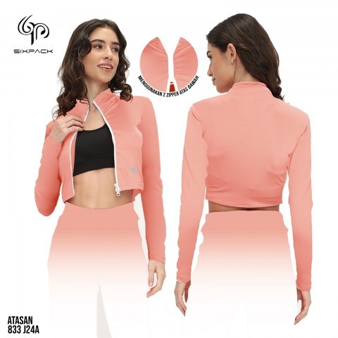 Jaket Wanita Olahraga Model Crop Zipper 2arah By Sixpack Kode J24A