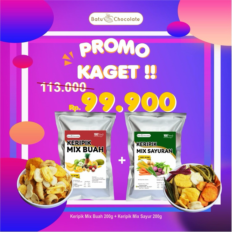 

Batu Chocolate PROMO KAGET Keripik Mix Buah 200 gram dan Keripik Mix Sayur 200 gram