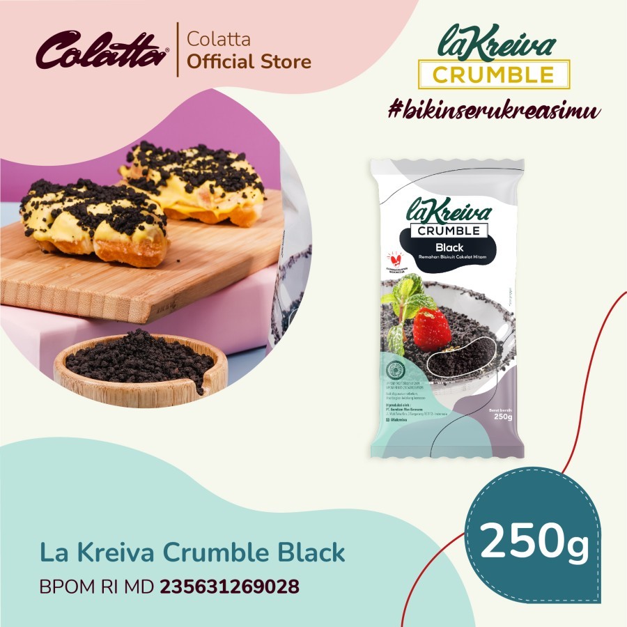 

LA KREIVA Cookie Crumble Rasa BLACK 250gr Remahan Cincangan Cacahan Kue Cookies Topping Cake Roti Snack Toping Cheesecake Donat Aneka Kreasi Dessert Creamy Crunchy Renyah Murah Original Asli Malang Jatim