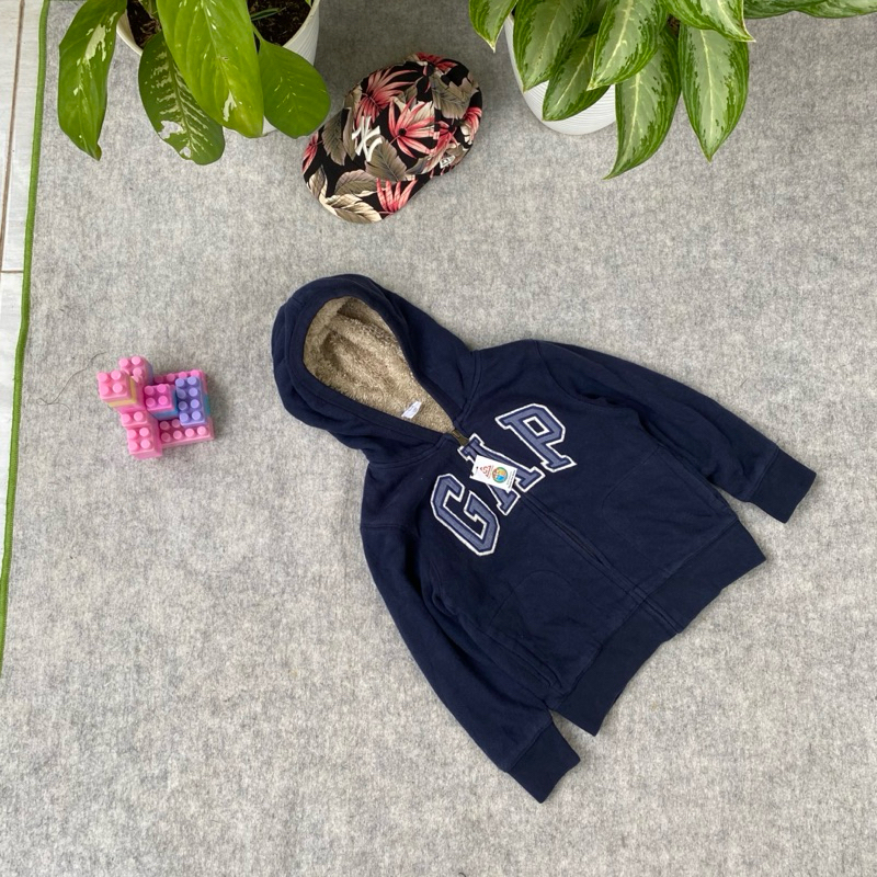 jacket hoodie anak gap navy sherpa cakep
