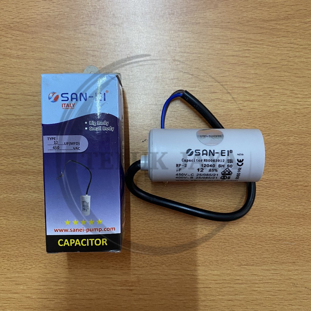 Kapasitor/Capasitor Bulat Pompa Air - 12 UF 450 V - SAN EI ORIGINAL