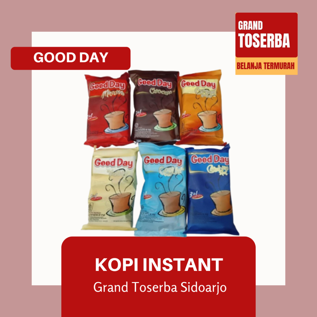 

GOOD DAY 3-IN-1 KOPI INSTANT 200G / KOPI SACHET VARIAN MOCACINO, CHOCOCINO, CARAMEL MACHIATO, VANILLA LATE, COOLIN', CARREBIAN NUT