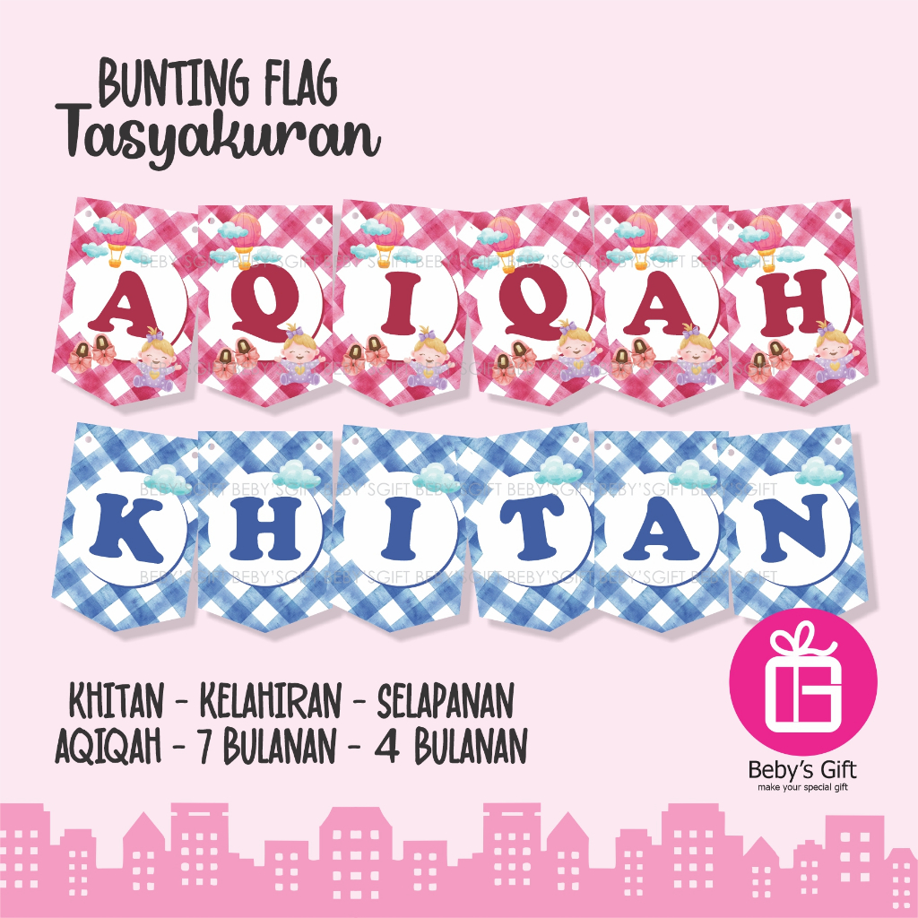 Bunting Flag Tasyakuran Khitan Aqiqah Selapanan Kelahiran 7 Bulanan Props