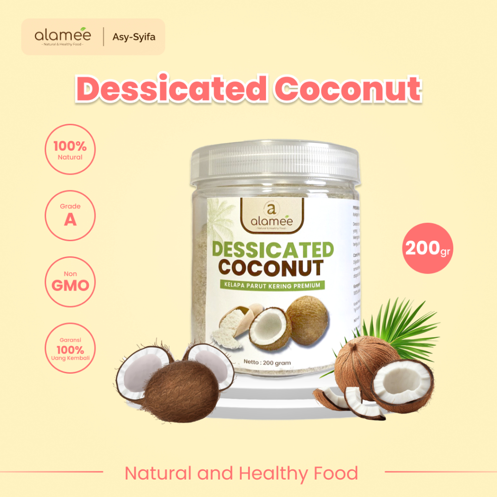 

ALAMEE Dessicate Coconut Kelapa Parut Kering Coconut Flakes Topping Kue Kelapa Kering 200gr
