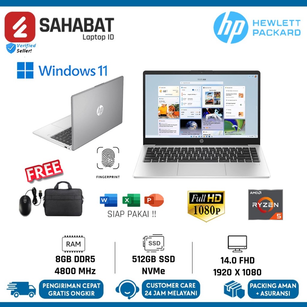 Laptop HP 245 G10 Amd Ryzen 5 7520U Ram 8gb 512gb Ssd 14.0 fingerprint Windows 11