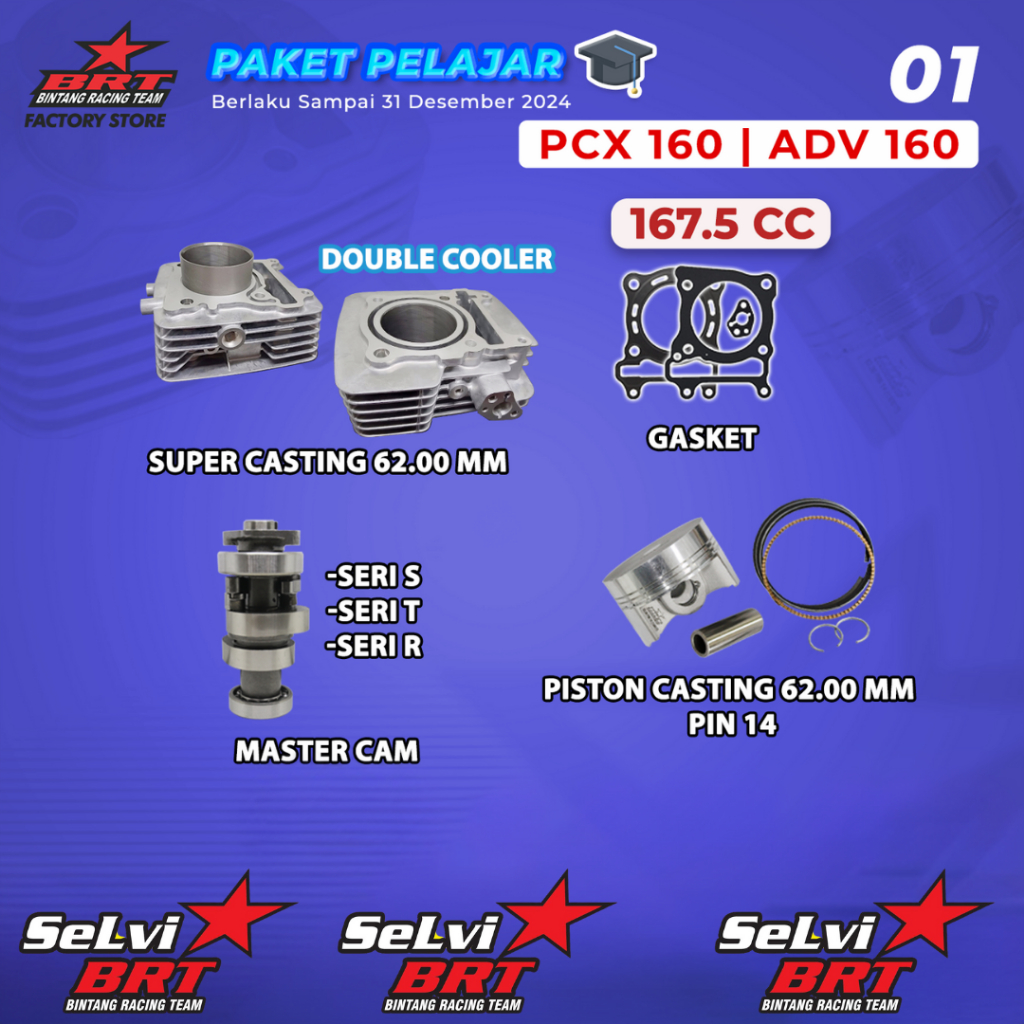 PAKET BORE UP BRT BLOK SET PISTON NOKEN AS MASTER CAM VARIO 160 PCX 160 ADV 160 BORE UP