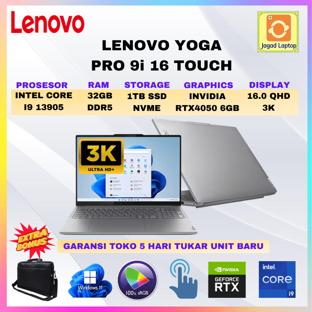Laptop Lenovo Slim Pro 9i 16 i9-13905H RTX 4050 RAM 32GB 1TB SSD 16.0" 3K