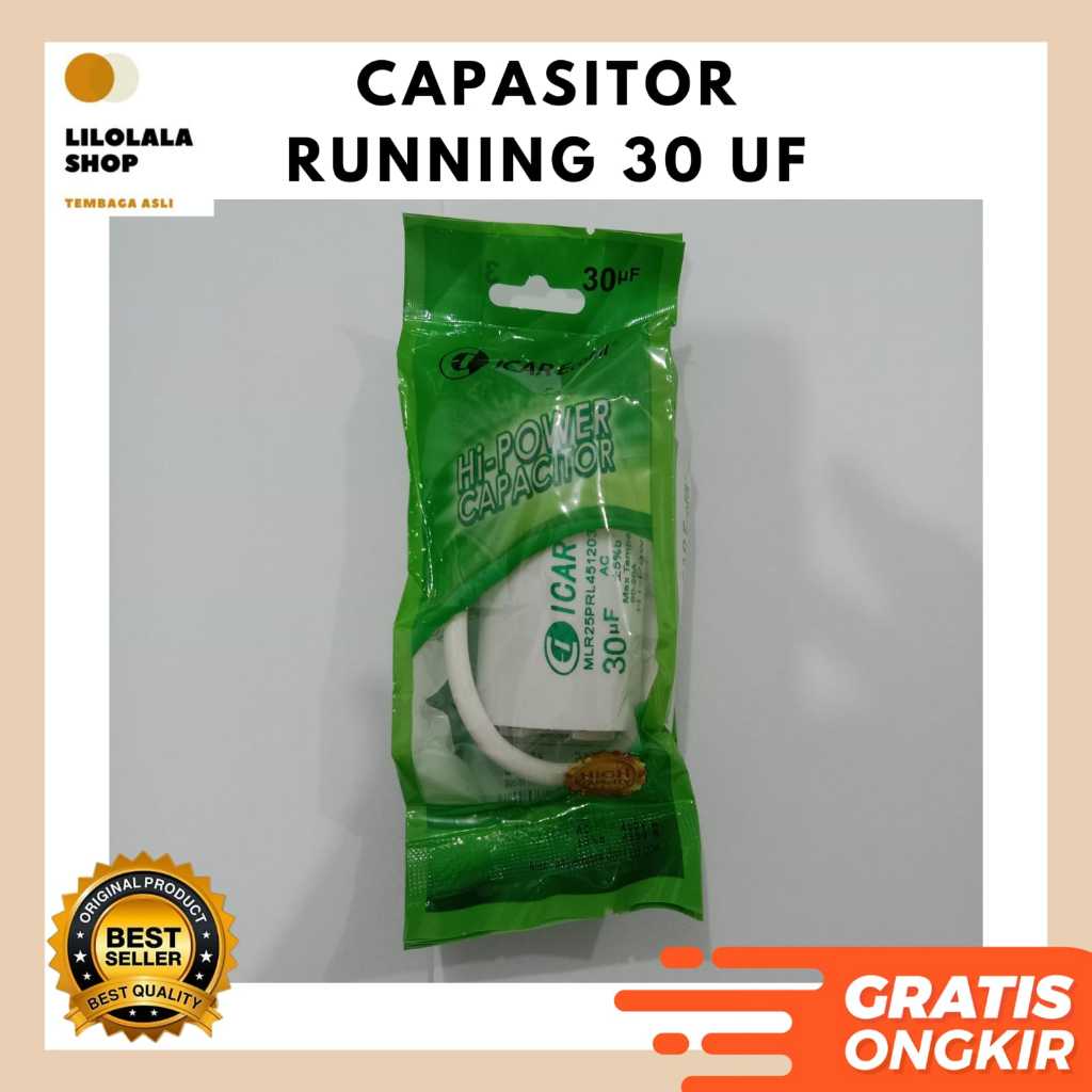 Capasitor 30 UF ICAR Ecofill Kapasitor running bulat AC Pompa Kulkas Capacitor 400/450 Volt