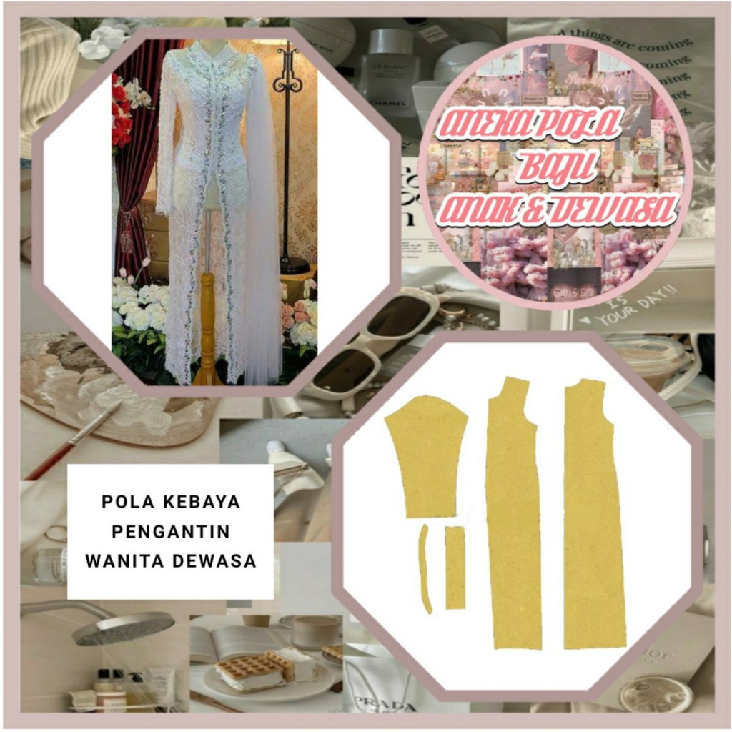 Pola Kebaya Pengantin Wanita | Pola Instan Kebaya Pengantin Wanita | Pola Jiplak | Pola Jahit |