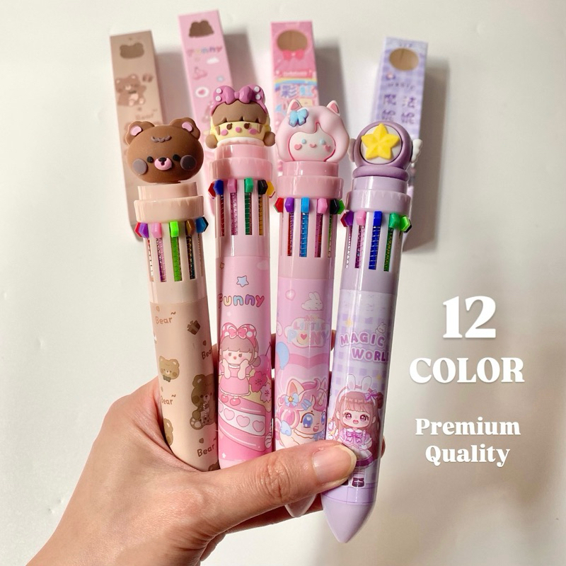 

Pulpen 10 & 12 Warna Karakter Multicolor Ballpoint Cute Kawaii Stationery Premium Design