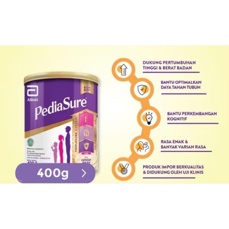 

Pediasure 400gr, varian classic milky ED pendek April 2025