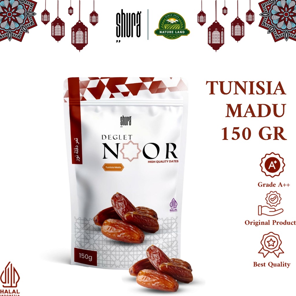 

Shura Kurma Tunisia Tangkai 150gr Deglet Noor Kemasan Pouch Premium Original High Quality