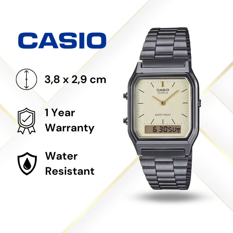 JAM TANGAN WANITA CASIO AQ-230GG-9A ORIGINAL - AQ230GG HITAM GOLD