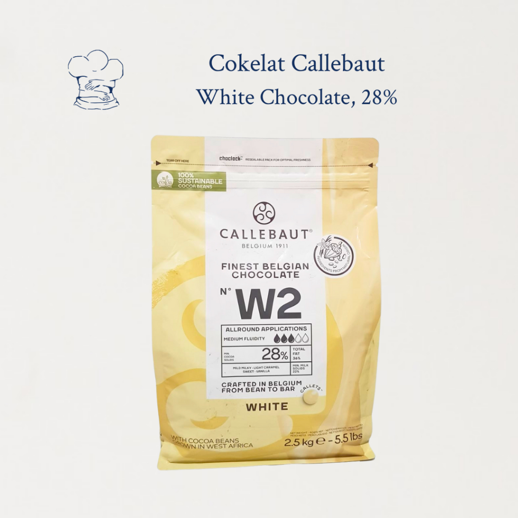 

Callebaut White Chocolate 28% - W2 (Kemasan Asli 2,5kg), Coklat Putih Couverture Premium