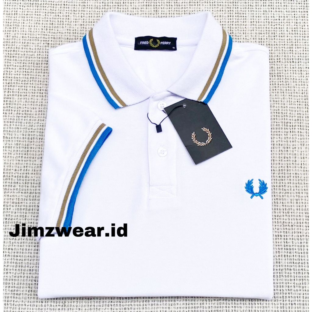 Jimzwear Kaos Kerah Polo Shirt Fred Perry Twin Tipped Lengan Pendek Putih Slim Fit Casual