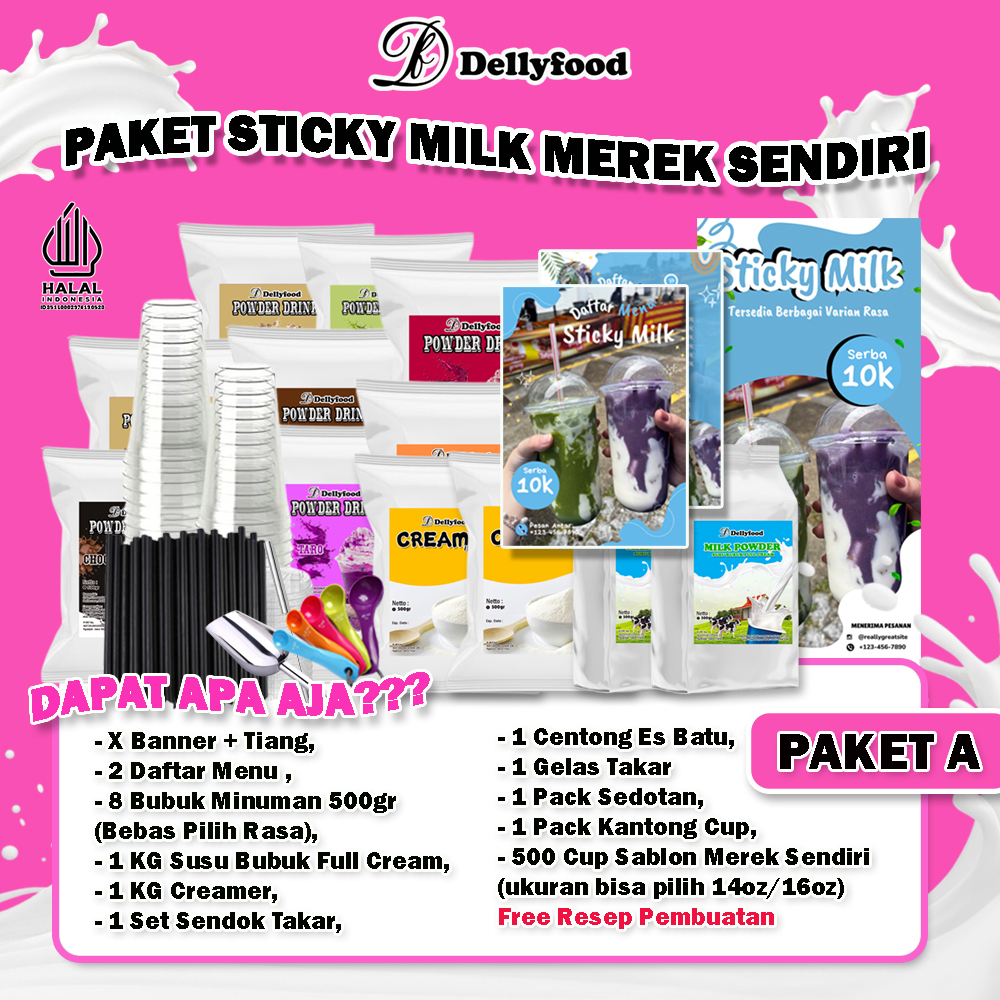 

PROMO Paket Usaha Minuman Sticky Milk Merek Sendiri Bebas Pilih Rasa