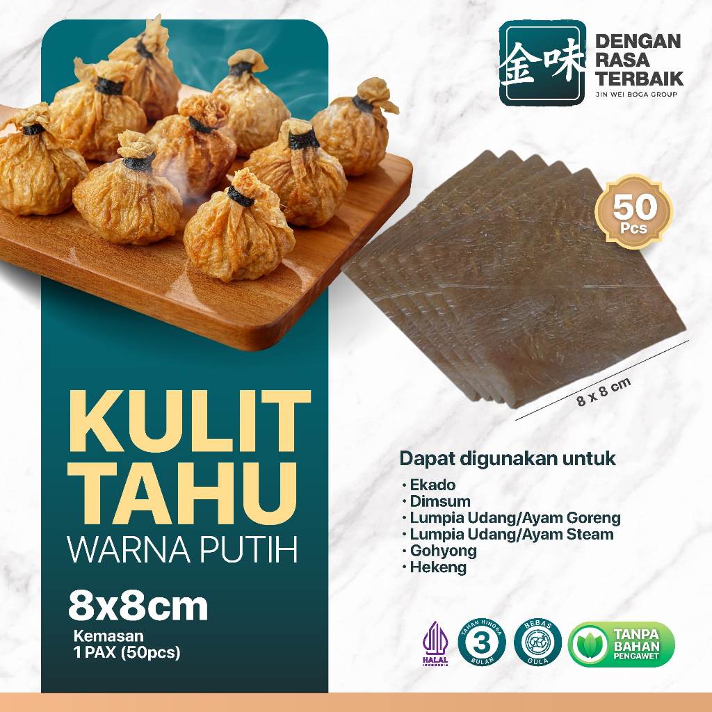 

DRT - KULIT TAHU TAWAR COKLAT 8X8 ISI 50PCS HALAL | LENTUR COCOK UNTUK EKADO,LUMPIA AYAM MINI FROZEN