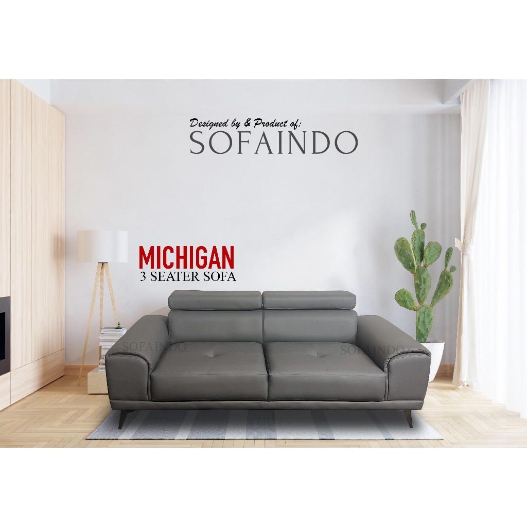 Sofa 3 Seater - MICHIGAN by Sofaindo (Sofa Kulit Premium Headrest Adjustable)