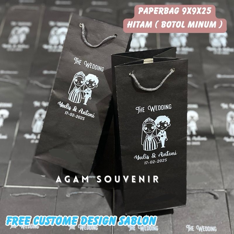 

PAPERBAG BOTOL MINUM 9x9x25 HITAM / COKELAT INCLUDE SABLON / PAPERBAG CUSTOME SABLON