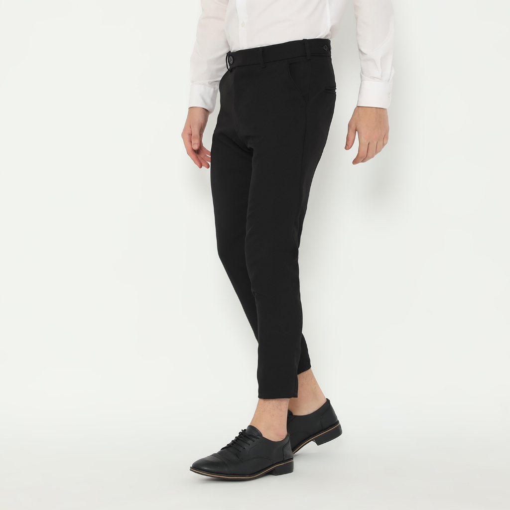 MEVANO - Ankle Pants Black / Ankle Pants Office Pria / Ankle Pants Slim fit Celana Kerja Bahan