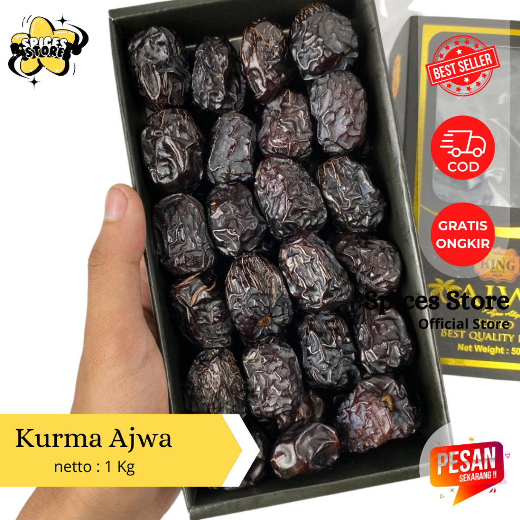 

BUAH KURMA AJWA KING AL MADINAH 1KG JUMBO/AJWA ALIYAH ORGANIK KURMA MURAH - SPICES STORE