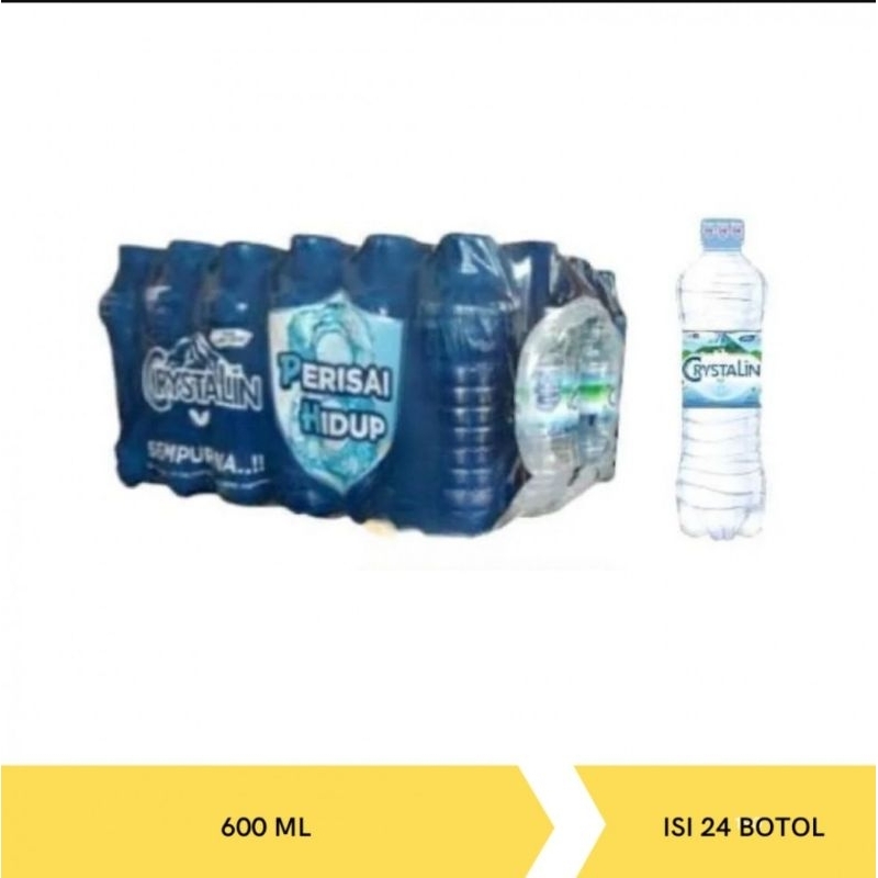 

crystalin air mineral botol aqua 600ml 1 dus karton pack isi 24 botol