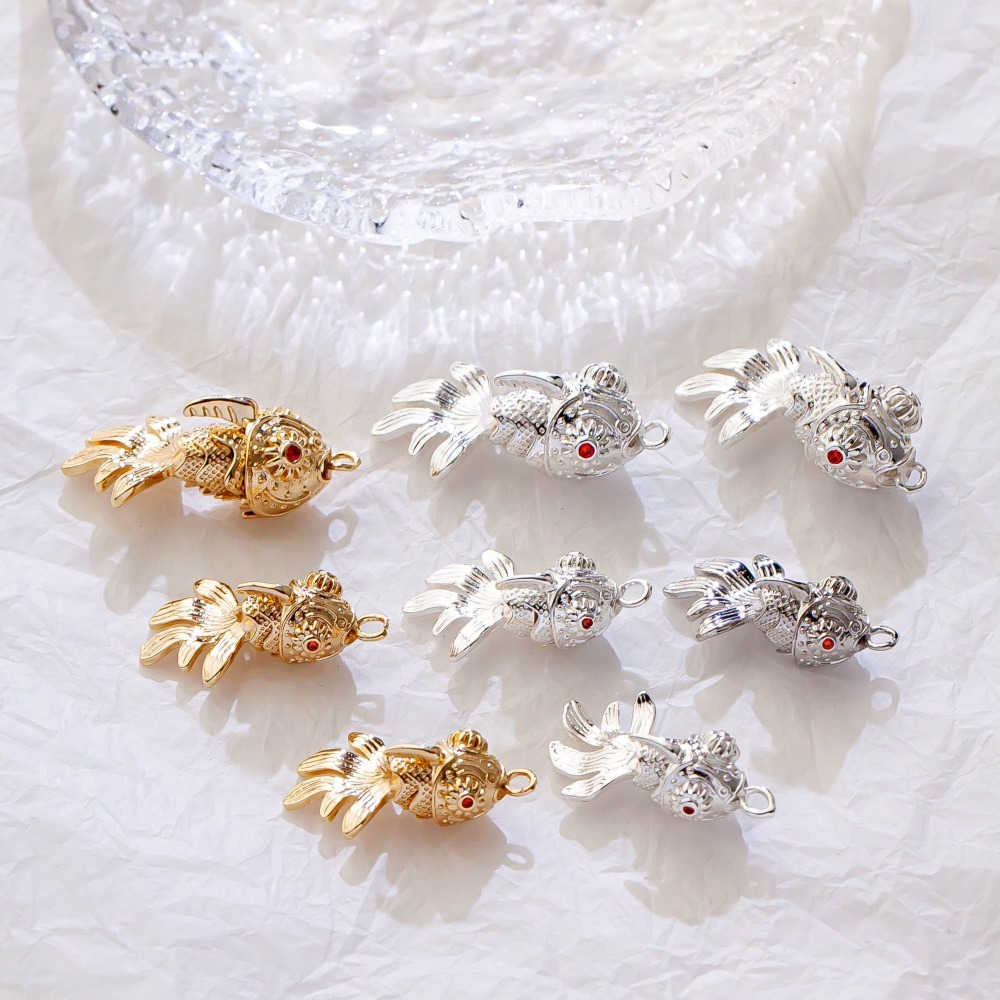 Copper gold/silver plated micro-zirconium inlaid three-dimensional movable Koi pendant diy handmade 