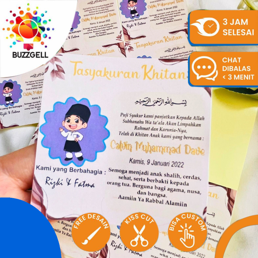 2-6 Cetak Stiker/Kartu Tasyakuran Khitan, Undangan Khitan anak, Stiker Nasi Kotak
