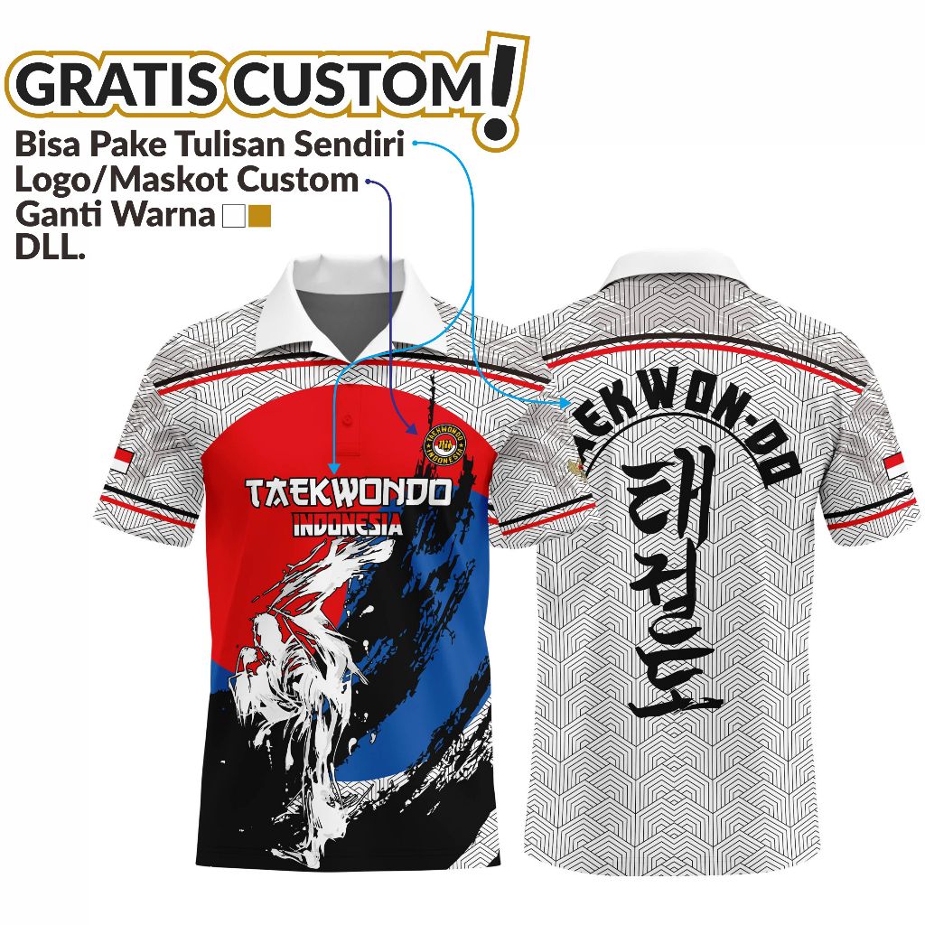 Kaos Taekwondo Berkerah Gratis Pake Nama Sendiri Jersey Taekwondo Fullprint Terbaru