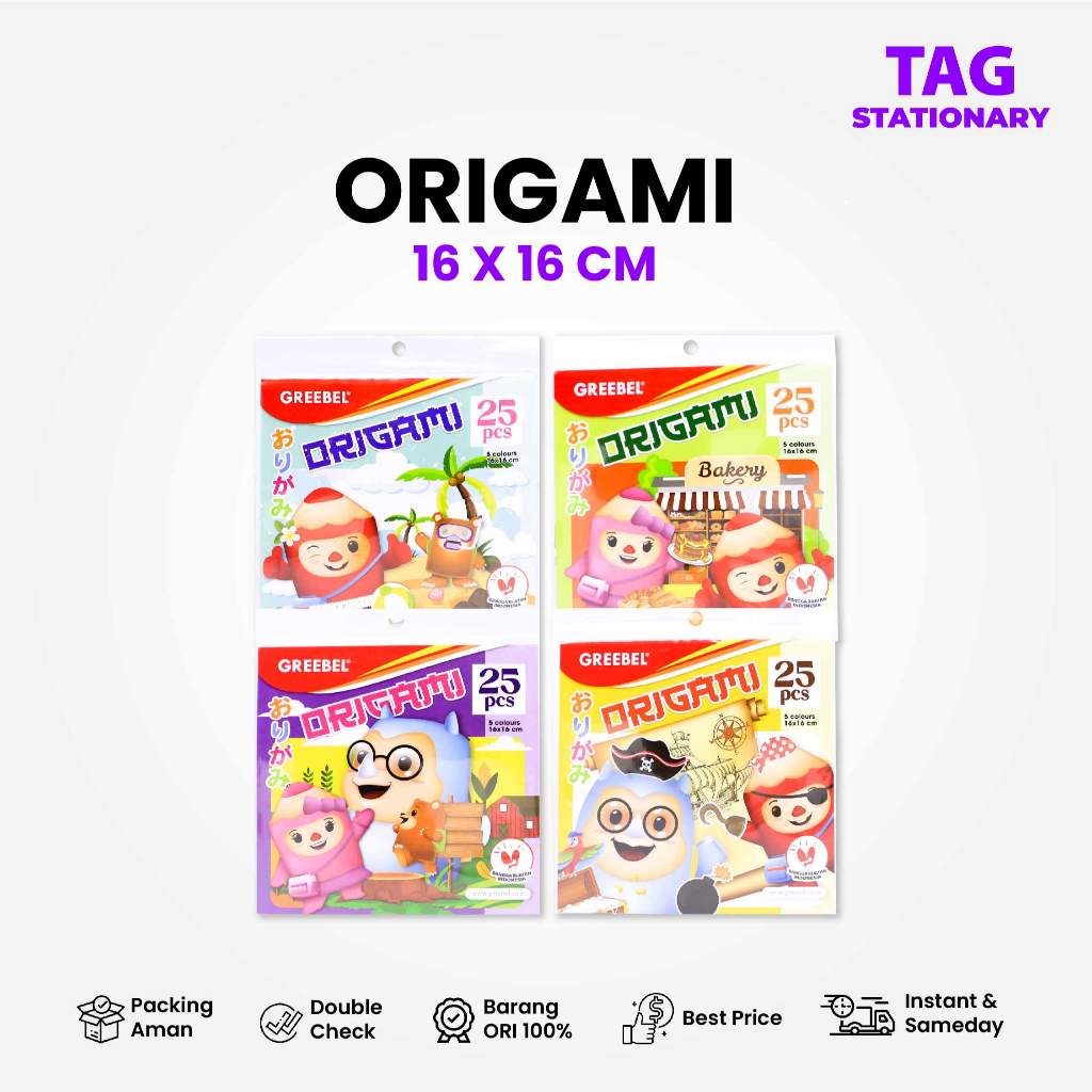 

GREEBEL Kertas Lipat Origami / 5 Warna 25 Lembar 16cmx16cm / Paper Craft / Timur Agung Grosir