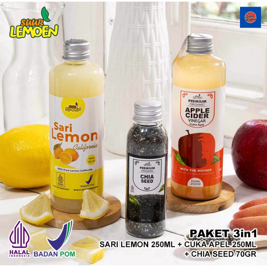 

Paket Diet Sehat - Cuka Apel 250ML, Sari Lemon Murni 250ML, dan Chia Seeds 70Gr - By Suur Lemoen ID