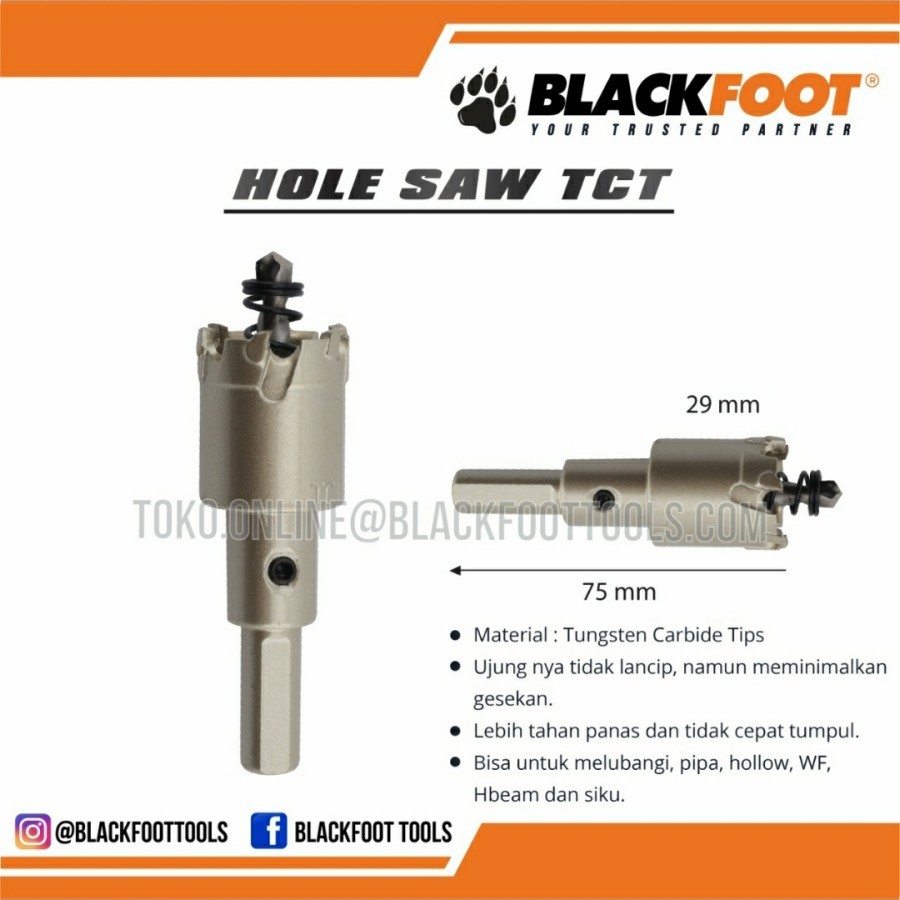 BLACKFOOT - Hole Saw TCT (Mata Bor Pelubang Pipa, Hollow, WF, HBeam dan Siku) Size 51mm - 100mm