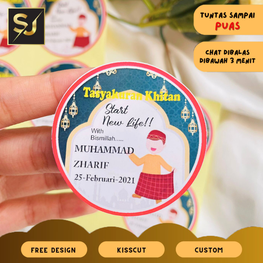

12-15 Stiker Khitan / Tasyakuran Walimatul Khitan Bulat Custom Unik cetak bulat sticker sunatan