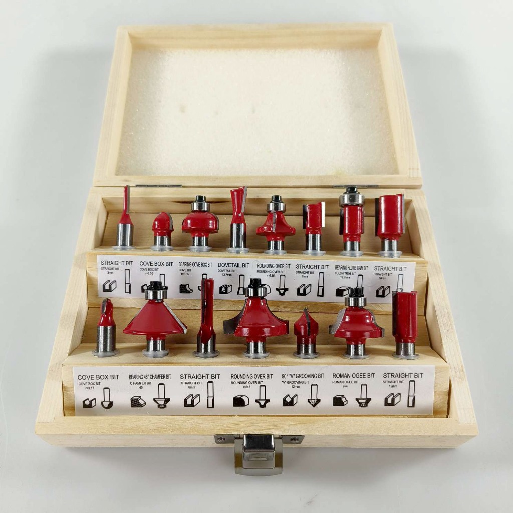Mata Pisau Mesin Profil Trimmer Router Bit Set 15 Pcs / Mata Pola Ukir Kayu Mata Profil Kayu 15 Pcs