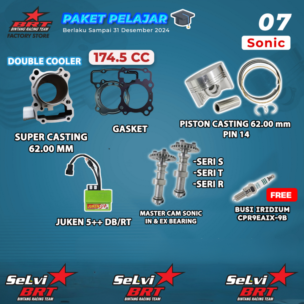 PAKET BOREUP BRT BLOK SET PISTON ECU 5++ NOKEN AS MASTER CAM SONIC NEW CBR 150 CB 150R SUPRA GTR BOR