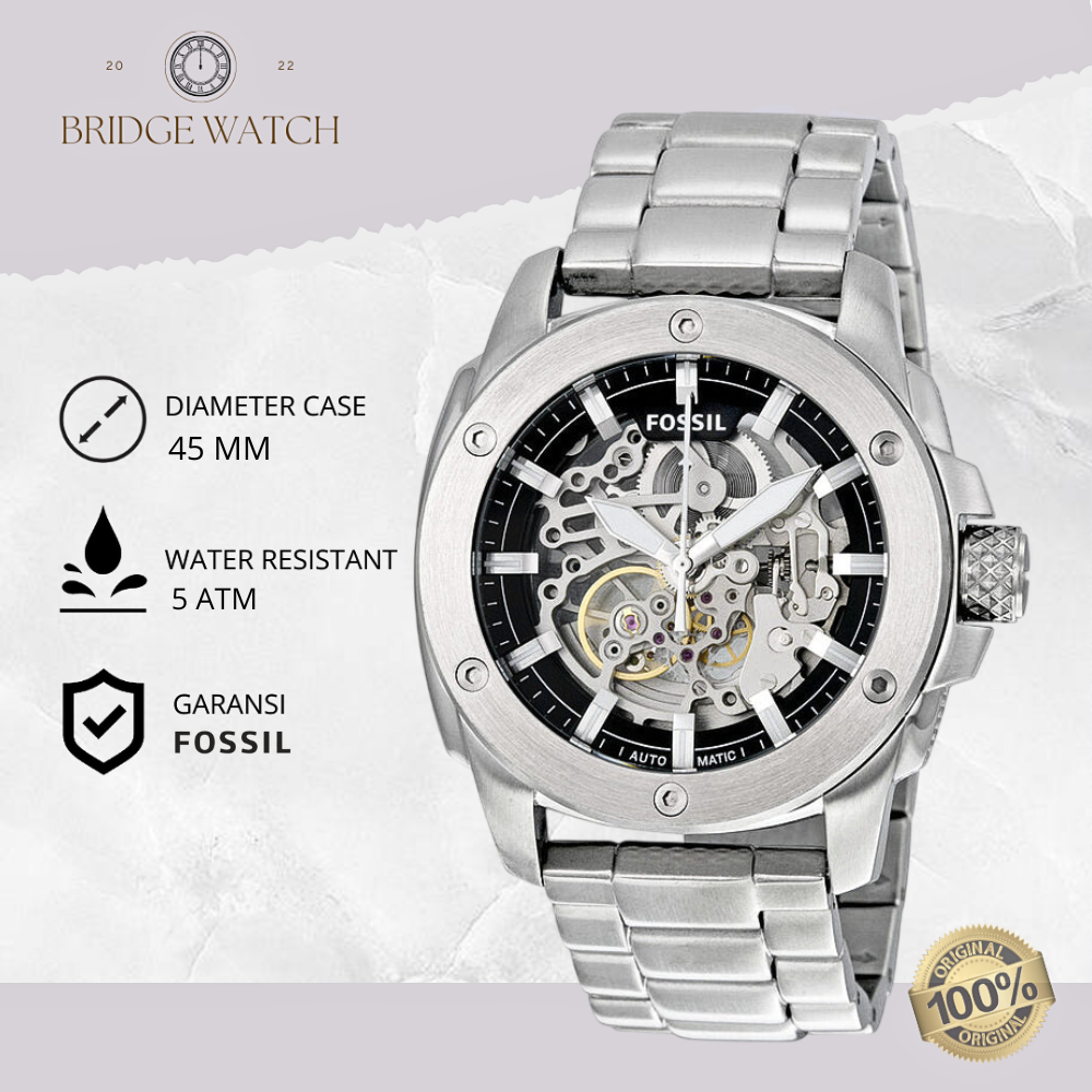Jam Tangan Pria Fossil Modern Machine Analog Stainless Steel Strap Rantai Automatic Men Fashion Wate