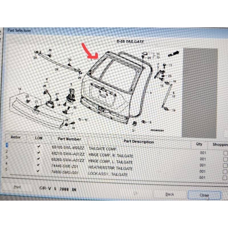 pintu bagasi belakang honda crv 2007 2008 2009 2010 2011 2012 ori