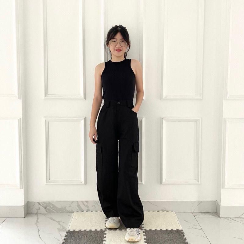 celana cargo wanita celana cargo korean style celana cargo highwaist
