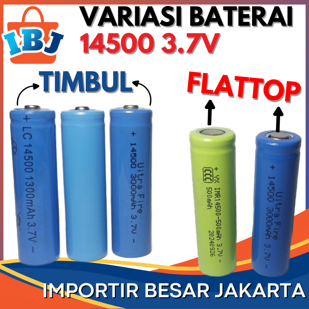 Batre AA 14500 FLAT TOP Rechargeable 3000mAh 3.7V  Baterai Cas Isi Ulang 14500 FLAT TOP 3.7V 1 PCS