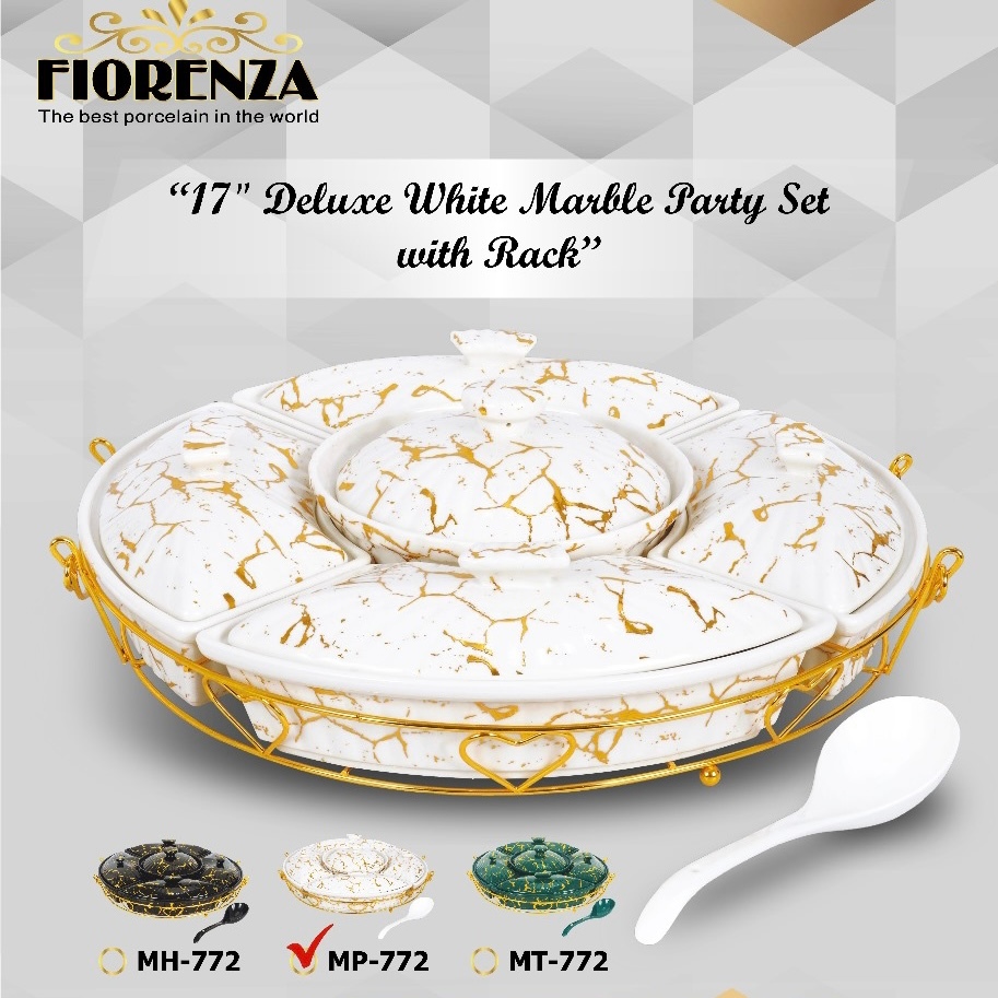 Prasmanan Putar Wadah Saji Keramik Set Marble Fiorenza 772