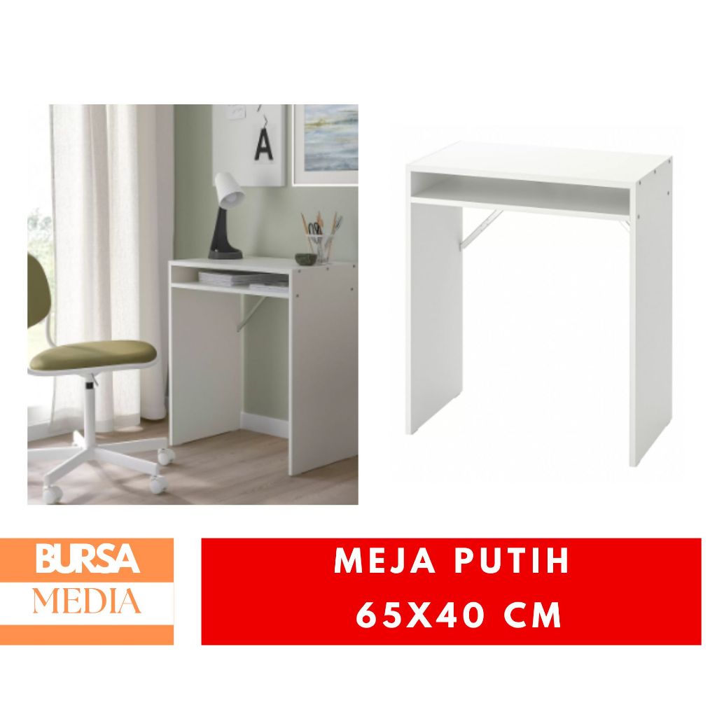 TORA Meja Kerja Putih 65x40Cm Meja Belajar Kecil Dgn Laci Terbuka Multi Purpose Desk IK70493