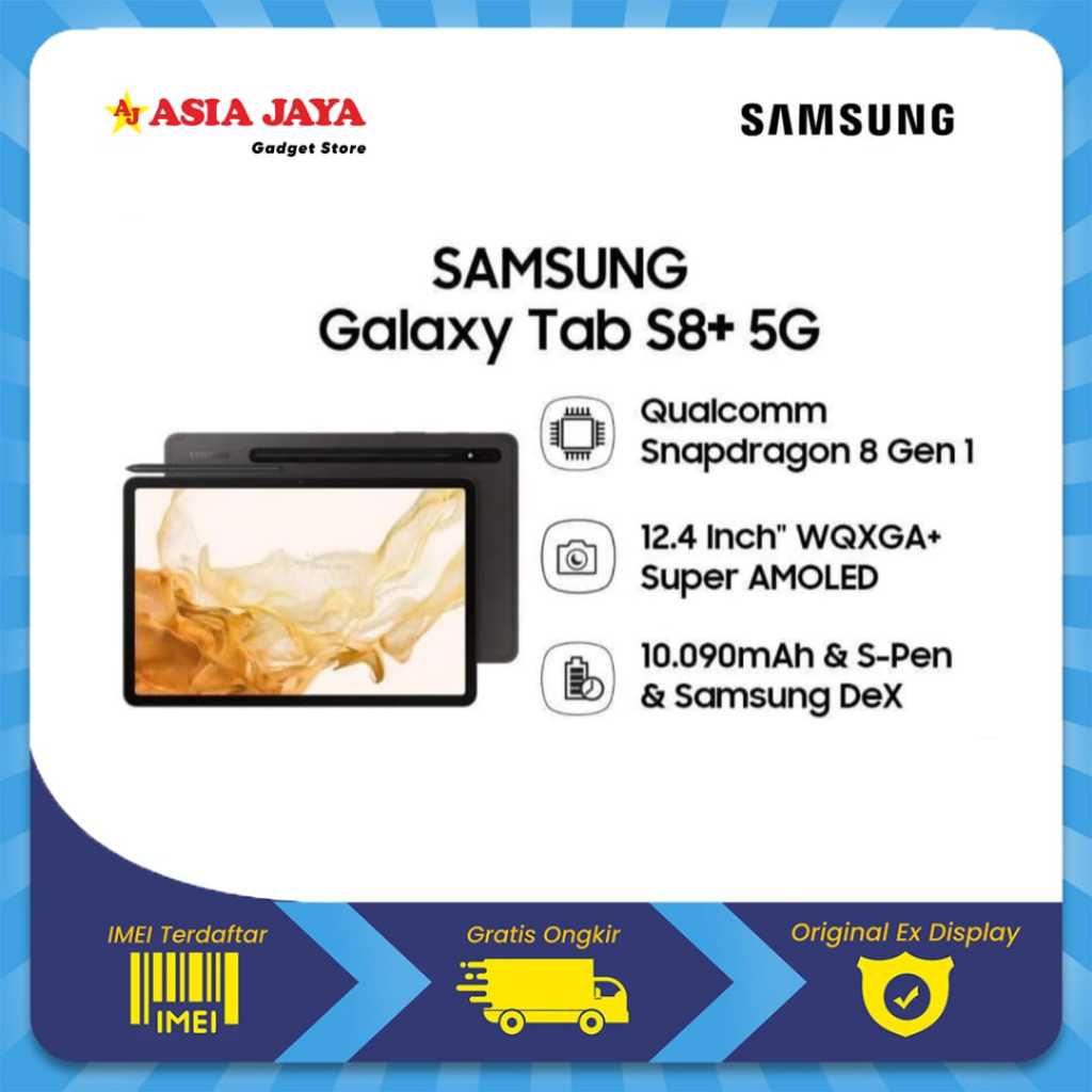 [Ex Display] SAMSUNG GALAXY TAB S8 Plus 5G Ram 8/256GB Kelengkapan Fullset Original SAMSUNG