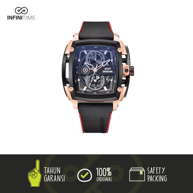Jam Tangan Expedition E3008 EXP 3008 E 3008 Black Rosegold Pria Rubber